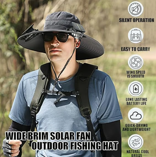🔥Double fan Wide Brim Solar Fan Outdoor Fishing Hat-Solar & USB Charging