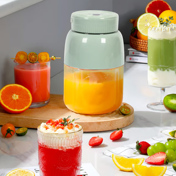 BPA-Free Electric Citrus Juicer Straw, Two Lids, Portable Blender for Smoothies, Shakes, Food Prep & Frozen Blending